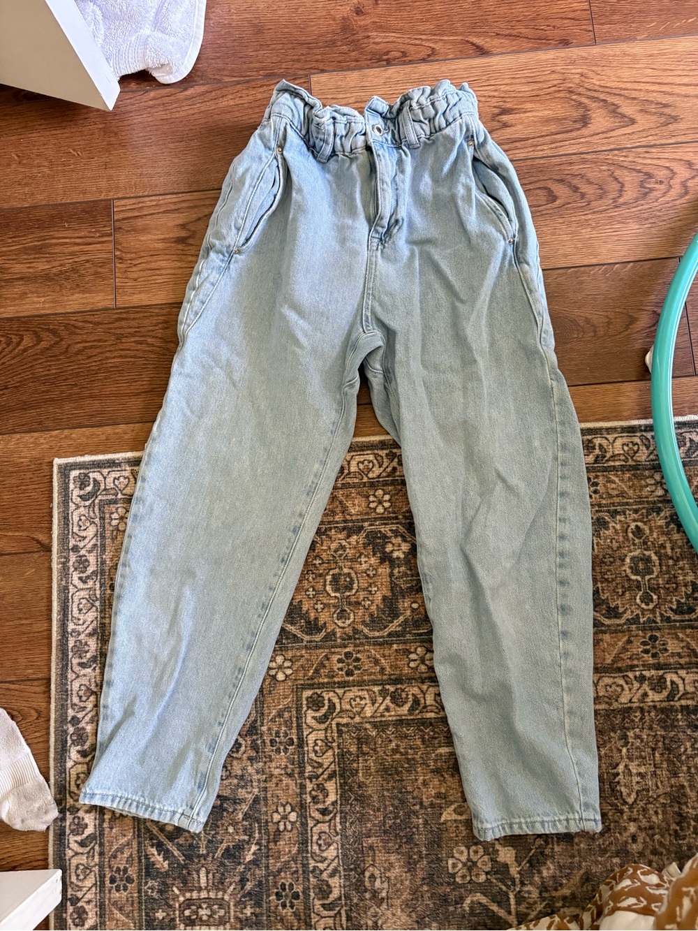 Zara Light Blue Paperbag Waist Boyfriend Jeans